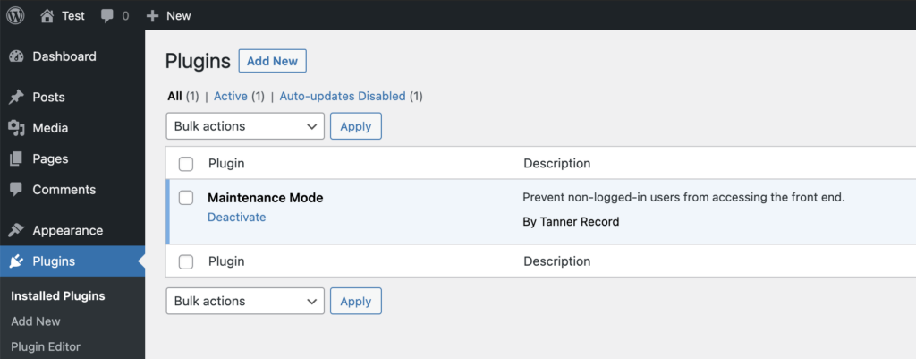 A micro plugin in the WordPress admin of a site